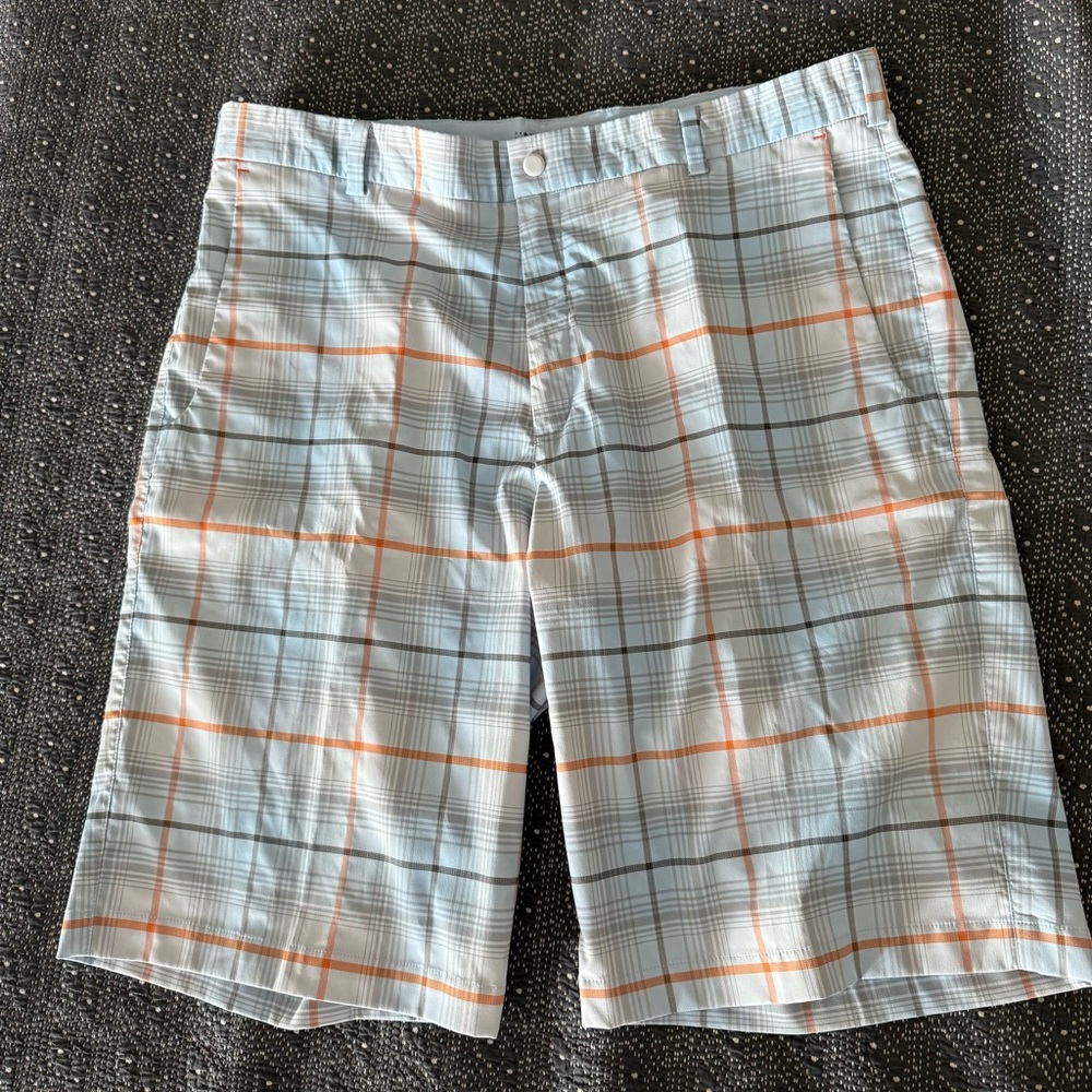 Nike Golf Tour Performance Men's Shorts - Plaid Light Blue Gray Orange Sz 36
